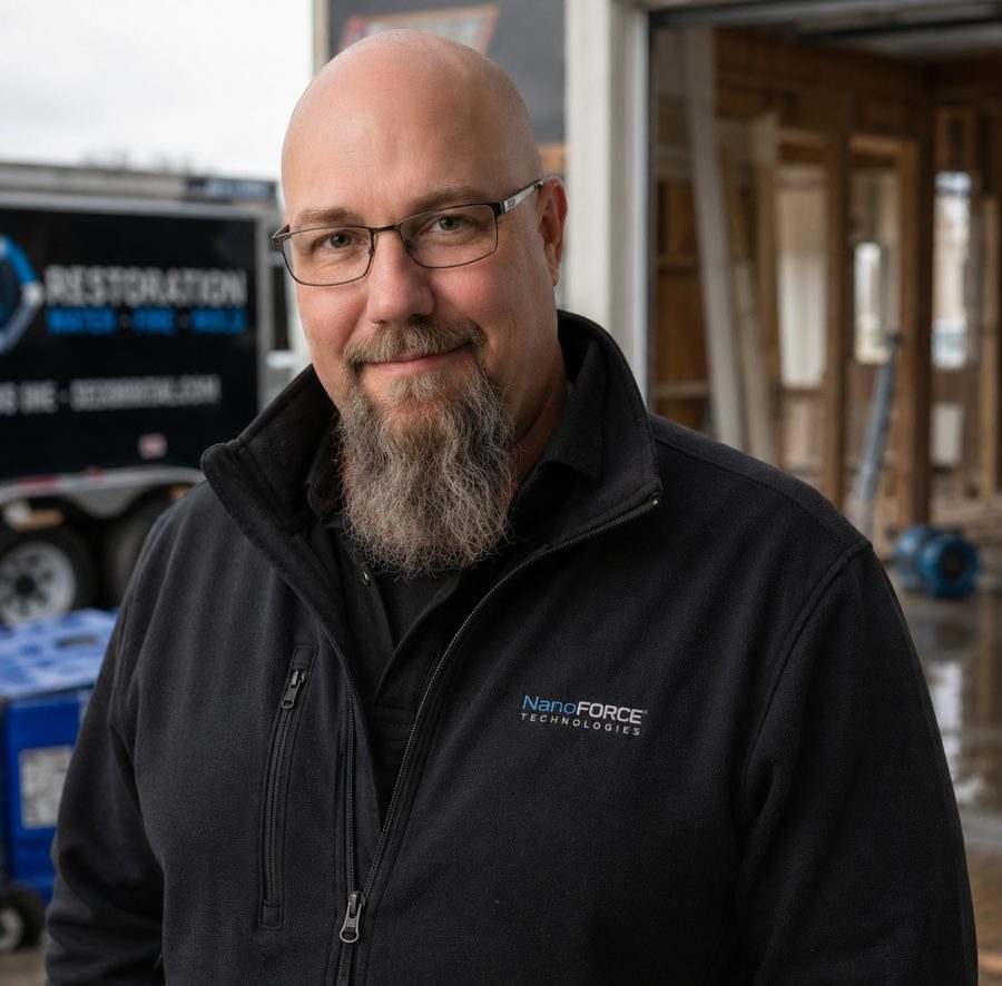 Mark Kurywczak, Founder and CEO of NanoForce Technologies, at a restoration job site